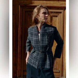Zara Plaid Cardigan With Belt NWT